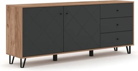 Komoda Dwudrzwiowa z Szufladami BACARDI 183 cm Dąb Craft Tobacco/Grafit Nowoczesna