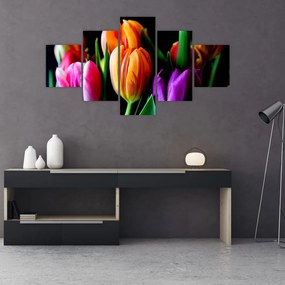Obraz tulipanów na czarnym tle (125x70 cm)