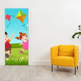 Fototapeta na drzwi - Dzieci puszczające latawca (95x205cm)