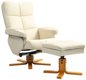 HOMCOM Fotelik relaksacyjny z pufą, oparcie uchylne do 145°, obrotowy o 360°, ekoskóra, kremowy