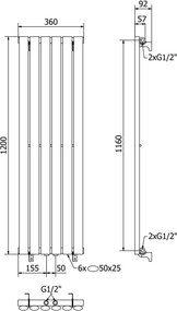 Mexen Oregon grzejnik dekoracyjny 1200 x 360 mm, 417 W, czarny - W202-1200-350-00-70