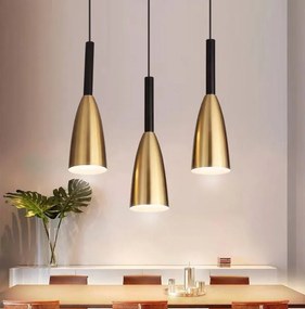 Lampa sufitowa metalowa z kloszem wiszącym AT27-3SZ-Złoto+Czarny
