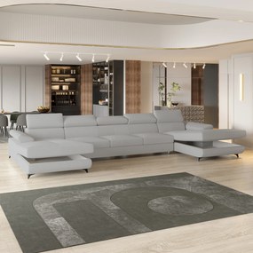 Masseno Narożnik VIVENTE z funkcją spania i pojemnikiem na pościel Narozniki U, Rozkładana sofa - Jasnoszary, QUELLE 83