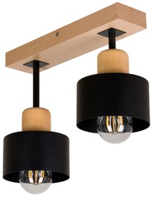 Czarna lampa sufitowa, dwupunktowy spot DSC30x7BU z drewna i metalu E2