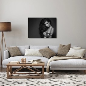 Obraz na szkle - Czarno - biały portret uwodzicielskiej kobiety (70x50 cm)