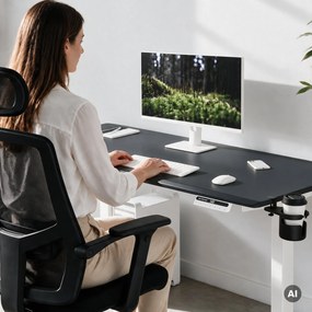 Biurko elektryczne z regulacją wysokości ergonomiczne biało-antracytowe,1600x800 mm: ARIA