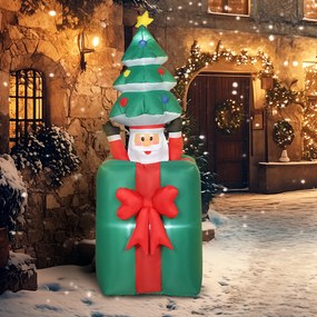 Outsunny Nadmuchiwana dekoracja świąteczna z lampkami LED, poliester, do wnętrz i na zewnątrz, Czerwony+Zielony | Aosom PL