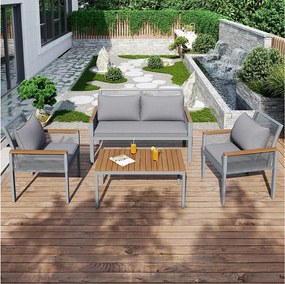 Zestaw mebli ogrodowych metalowych modułowych: 1 sofa 2-osobowa + 2 fotele + 1 stolik kawowy - Szary