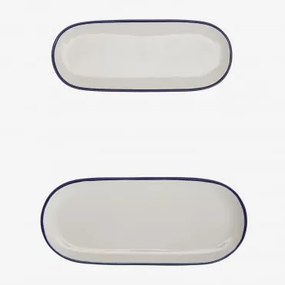 Zestaw 2 Tac Z Gresu Ronilena Biały Gardenia - Niebieski Ken - Sklum