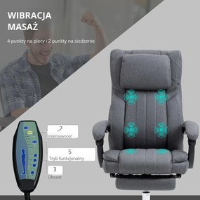 Vinsetto Fotel biurowy z masażem i ogrzewaniem ergonomiczny regulowany szary do 120 kg | Aosom PL