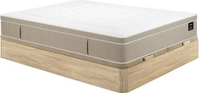Zestaw 180 x 200 cm ze skrzynią  na pościel jasny naturalny + materac hybrydowy z 7 strefami kieszeniowymi i żelem termoelastycznym gr.28cm - CIREVA od YSMÉE