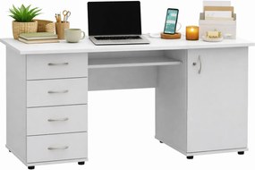 Białe biurko komputerowe z zamkiem i szufladami P0-G01