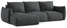 Ciemnoszary rozkładany narożnik z tkaniny szenilowej (lewostronny/z szezlongiem) Leila – Makamii