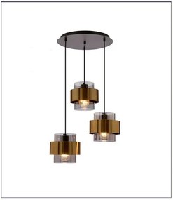 Elegancka lampa wisząca z trzema kloszami w mosiężnych okręgach - V102 K1-E70