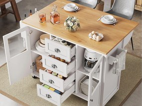 Mobilna wyspa kuchenna 137,9×73×92,5 cm - 4 szuflady i 2 drzwi - rozsuwana blata - biały