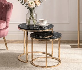 Zestaw ceramicznych stolików Milano 60 cm i 45 cm, czarny marmur/złoty