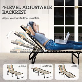 Funkcjonalna Leżanka Outsunny, Składane Łóżko Ogrodowe, 4-stopniowa Regulacja, Stal i Siatka, 189 x 58 x 30 cm, Wielobarwna