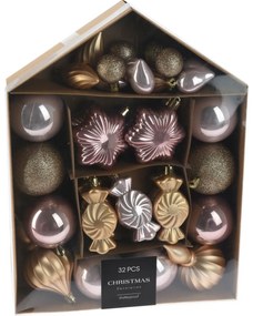Zestaw ozdób świątecznych Festive różowy/złoty, 32 szt.