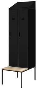 Szafka ubraniowa z ławką i daszkiem KACPER II PRO, 600 x 2295 x 850 mm, czarna