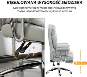 HOMCOM Ergonomiczne Krzesło Biurowe, Tapicerowane, z Podnóżkiem, Regulowana Oparcie, Obrotowe 360°, Jasnoszary