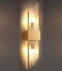 Shine złoty kinkiet kryształowy 55 cm, duży elegancki kinkiet do sypialni i salonu