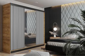 Szafa przesuwna z lustrem lamele MALANI 200 - dąb craft złoty + biały