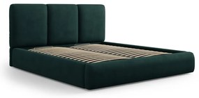 Ciemnozielone tapicerowane łóżko dwuosobowe ze schowkiem i stelażem 140x200 cm Brody – Mazzini Beds