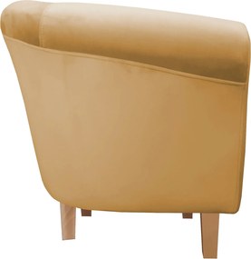 Fotel Milo tkanina Welur wygodny fotel tapicerowany do salonu i sypialni : Kolor nogi - Drewno, Kolor tkaniny - VELVET - MG15, Wysokość nogi - 15 cm