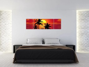 Obraz sylwetki wyspy z palmami (170x50 cm)