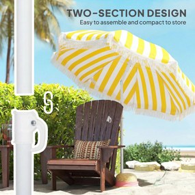 Outsunny Parasol plażowy Ø180 cm z kotwicą w piasku, regulowanym kątem nachylenia i torbą transportową, plaża, żółty + biały | Aosom PL