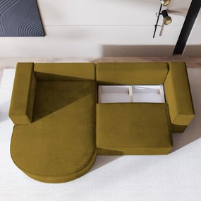 Masseno Narożnik SORELA z funkcją spania i pojemnikiem na pościel Narozniki L, Rozkładana sofa - Żółty, MONOLITH 48