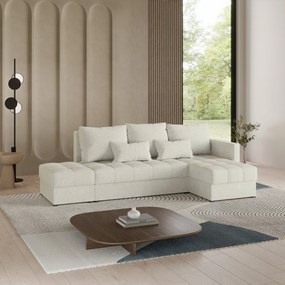 Masseno Narożnik LUMARI z funkcją spania i pojemnikiem na pościel Narozniki L, Rozkładana sofa - Kremowy, NEVE 02