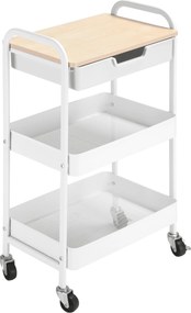 HOMCOM Wózek kuchenny na kółkach, 2 półki, szuflada, półka, 4 kółka, uchwyty, stal, Biały