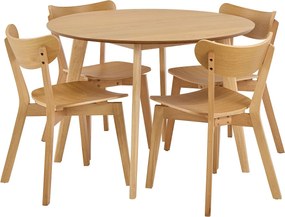 Zestaw jadalniany Lumo – stół okrągły z 4 krzesłami, kolor dębowy lakierowany