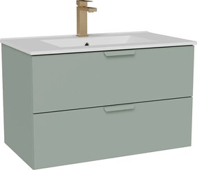 Wisząca szafka łazienkowa z umywalką do zabudowy i baterią – Zielony szałwiowy – Szer80 cm – AVORELI