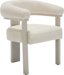 Krzesło z podłokietnikami z teksturowanej tkaniny i beżowego drewna kauczukowca  - Kremowe - LIVELIA marki Pascal MORABITO