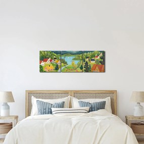 Obraz - Wioska w górach (z zegarem) (90x30 cm)