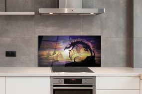 Szkło Ozdobne do Kuchni Smok i Statki na Wzburzonym Morzu