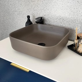 Umywalka ceramiczna nablatowa kwadratowa brązowa bez otworu na baterię 39 x 39 cm ALIZMA z rantem typu Slim