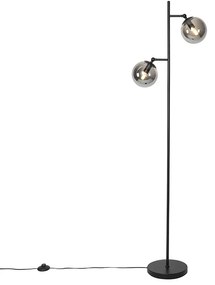 Lampa stojąca w stylu art deco czarna z dymionym szkłem 2-światła - Pallon ArtDeco Oswietlenie wewnetrzne