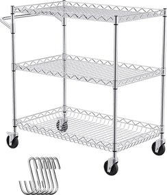 Wózek Narzędziowy SucceBuy 76,2 X 45,7 X 82,3 cm 300 kg 3 Poziomy 6 Haków Na Kółkach