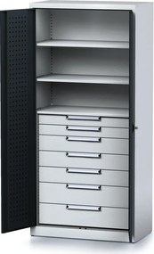Szafa warsztatowa MECHANIC, 1950 x 920 x 500 mm, 3 półki, 7 szuflad, grafitowe drzwi