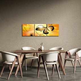 Obraz - Żółty motyl z kwiatkiem (z zegarem) (90x30 cm)