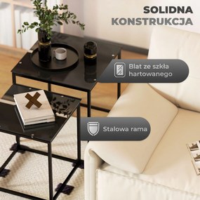 HOMCOM Zestaw 2 stolików pomocniczych, nowoczesny design, układane, stolik ze szkła, czarny
