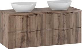 Zestaw do Łazienki 120cm Szafka Blat Umywalka Ryflowane Fronty Dąb Wotan  Cleo