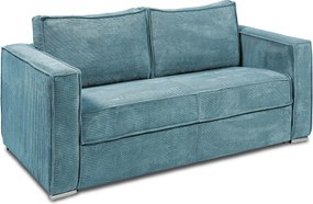 Kanapa 4-osobowa rozkładana typu express z turkusowego weluru sztruksowego z siedziskiem z pianki z pamięcią kształtu - Powierzchnia 160 cm - Materac 22 cm z siedziskiem z pianki z pamięcią kształtu LORETO