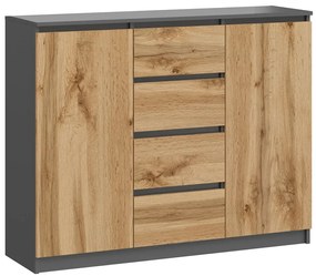 Duża Komoda Z Szufladami Antracyt + Dąb Wotan D3-T41
