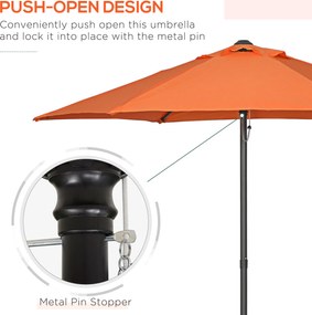 Outsunny Parasol Ø196 cm, parasol z funkcją kątowania, sześciokątny parasol balkonowy dla plaży i ogrodu, Pomarańczowy