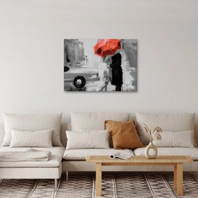Obraz - Zakochana para pod parasolem, czerwony (70x50 cm)
