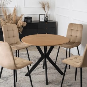 Stół Okrągły LAUREN 90 cm Dąb Złoty/Czarny Loft Nowoczesny